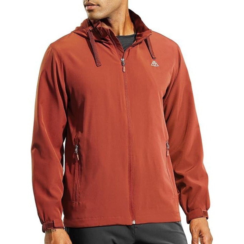 Haimont Men Full Zip Hooded Windbreaker Jacket Burnt Orange Size Large‎ Outdoor